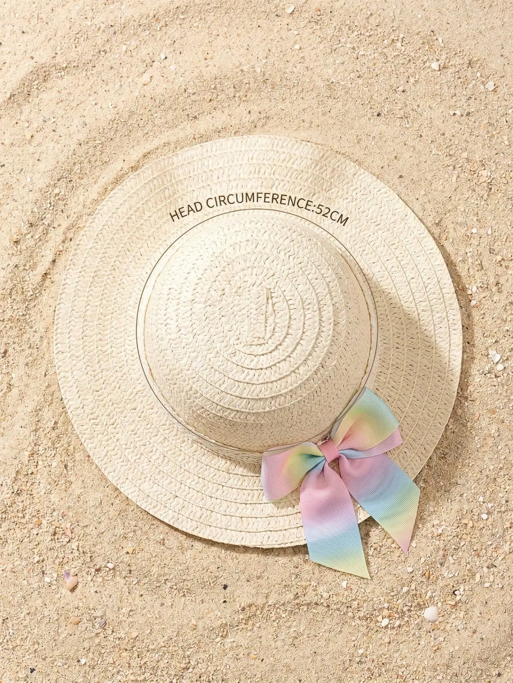 1Pc 1-5Y Girls Beige Straw Hat With Colorful Bow Light Breathable Sun Hat For Beach Outdoor Sports Holiday Daily Wear