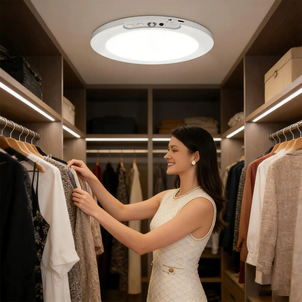 Motion Sensor Ceiling Light Magnetic Wireless Rechargeable LED Ceiling Light Battery Operated For Home Pantry Shower Stair