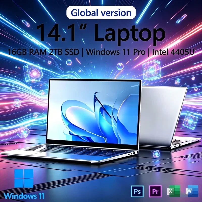 14.1" Ultra Slim Laptop Intel 4405U Win11 Pro 16GB RAM 2TB SSD 1080P HD Office Gaming Laptop