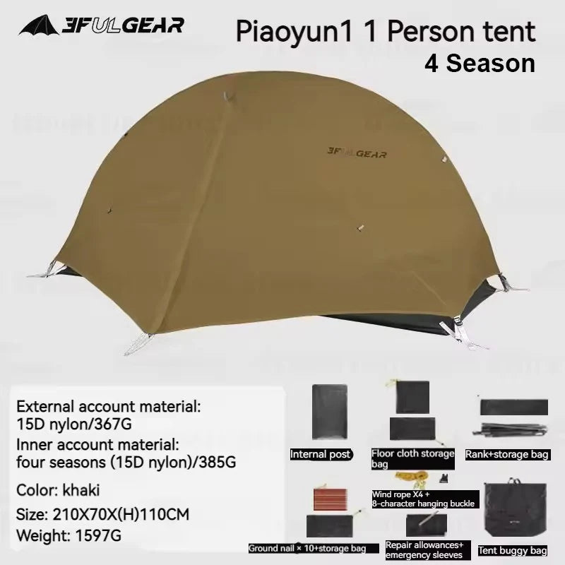 3F UL GEAR 1 Person Camping Tent Ultralight Waterproof Outdoor Travel Tent 15D Silicone Cycling Backpacking Hiking Tent With Mat