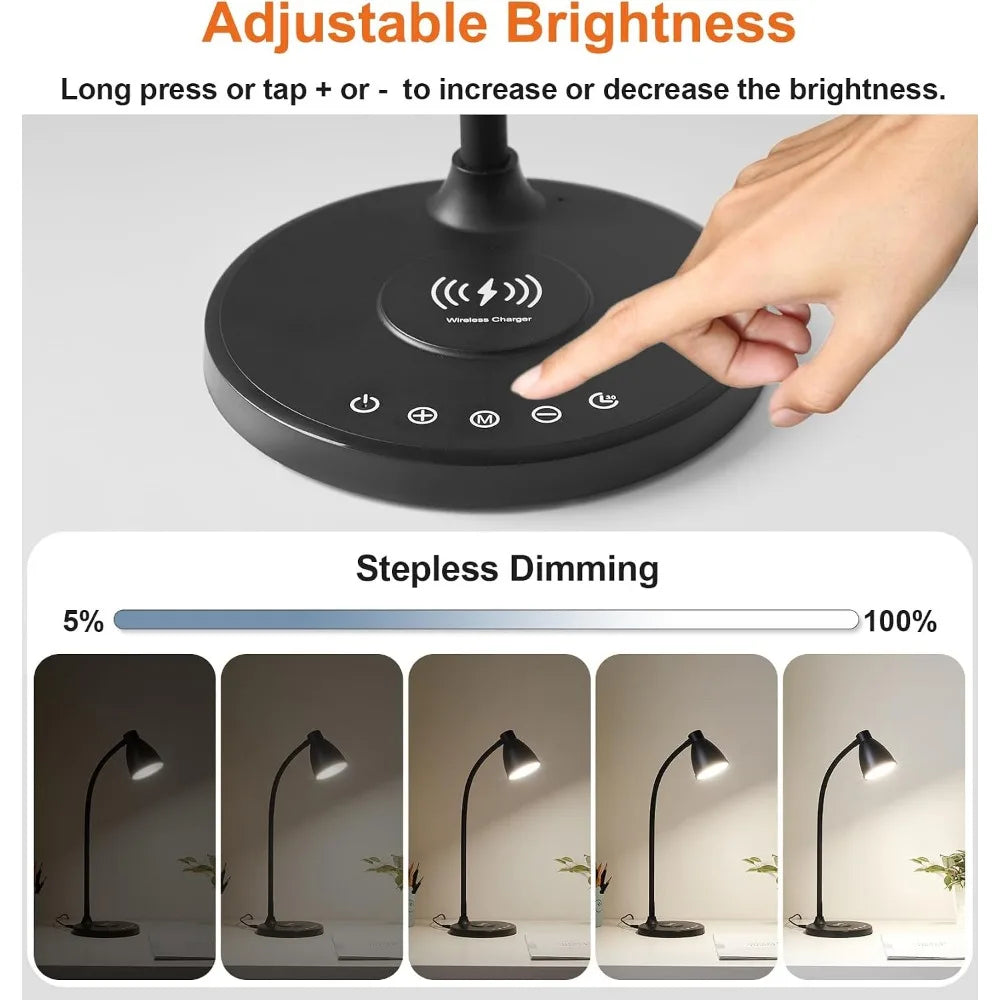 Desk Lamp with USB Charging Ports and Timer Black Lighting Options