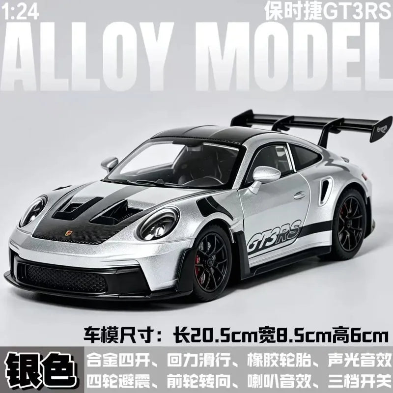 1:24 Porsche 911 GT3 RS Diecast Alloy Sports Car Model with Openable Doors Front Wheel Steering for Collectors Hobby Display