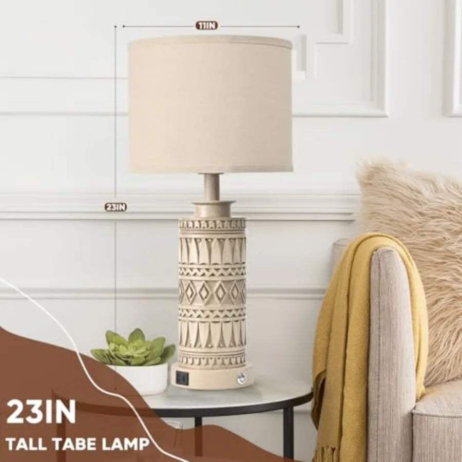23IN Table Lamps for Living Room Set of 2 End Table Lamps Touch Control Table Lamp Dimmable Bedside Lamps USB A+C Ports Farmhou