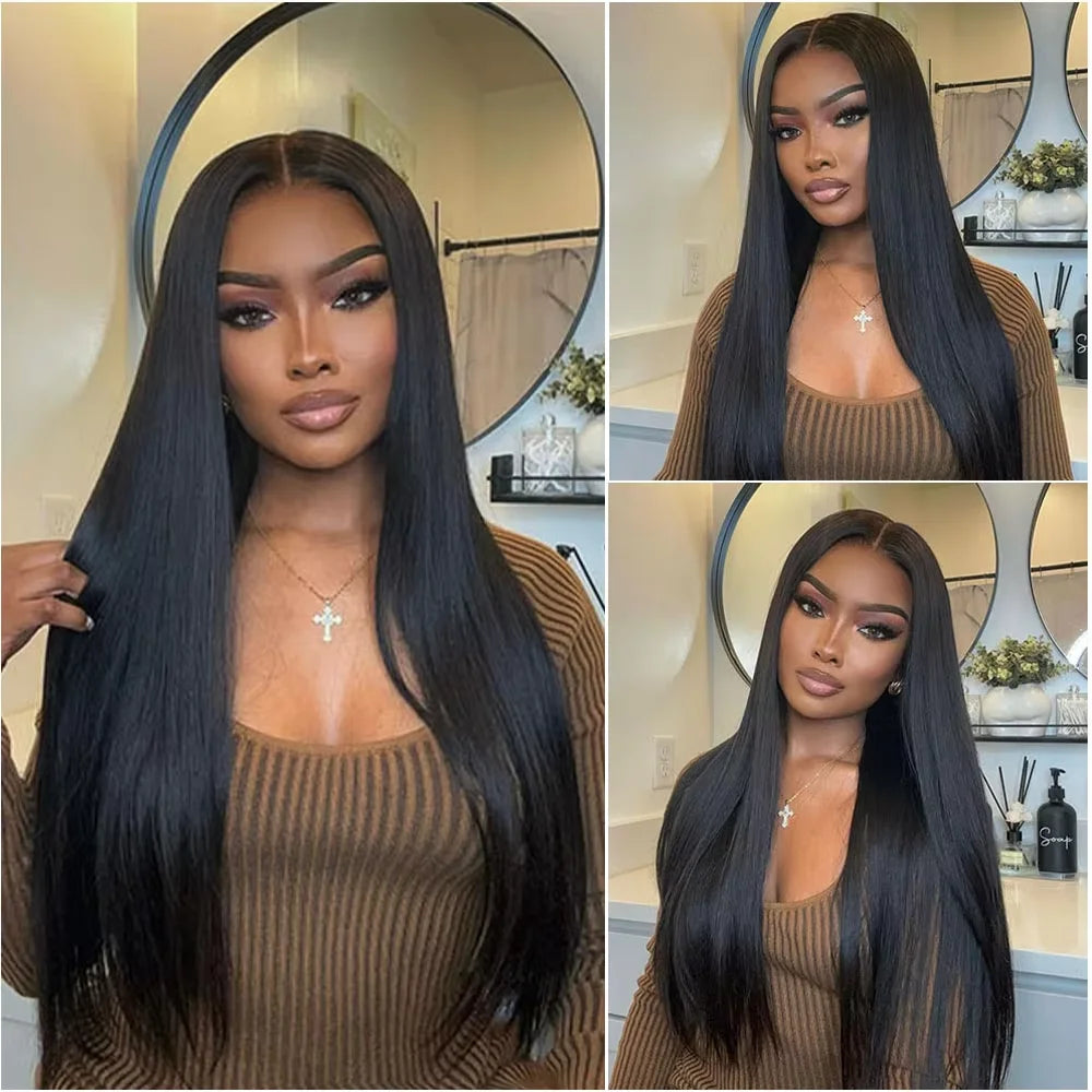 Natural Black Bone Straight Human Hair Front Wig 360 13x6 13x4 7x6 HD Lace Brazilian Human Hair Natural Hairline No Shed No Tangle For Women Daily Work Party Wear 38 40 Inch