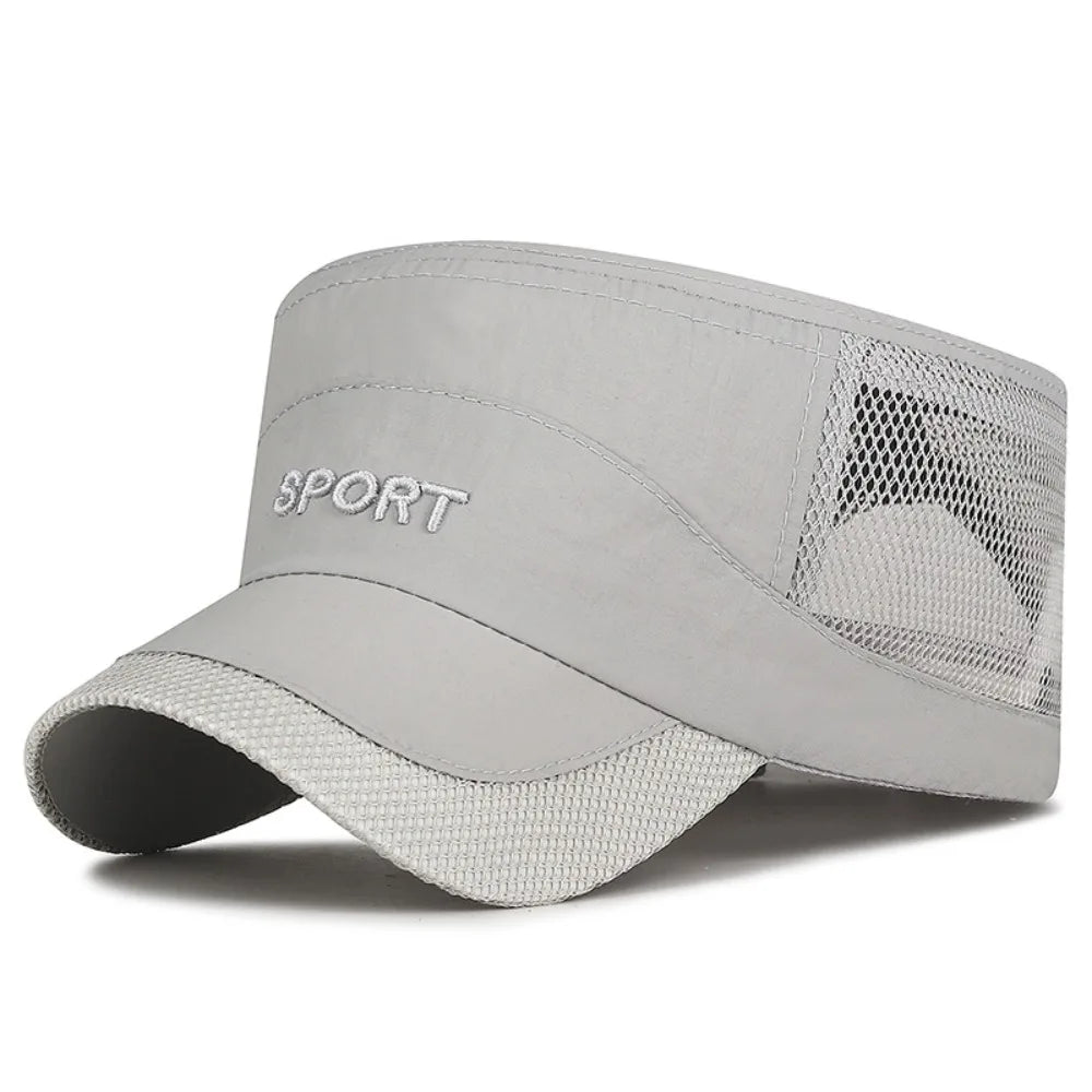 Cool Adjustable Flat Top Cap Breathable Casual Wear Mesh Sun Hat Sun Protection Polyester Quick Drying Cap Summer Outdoor