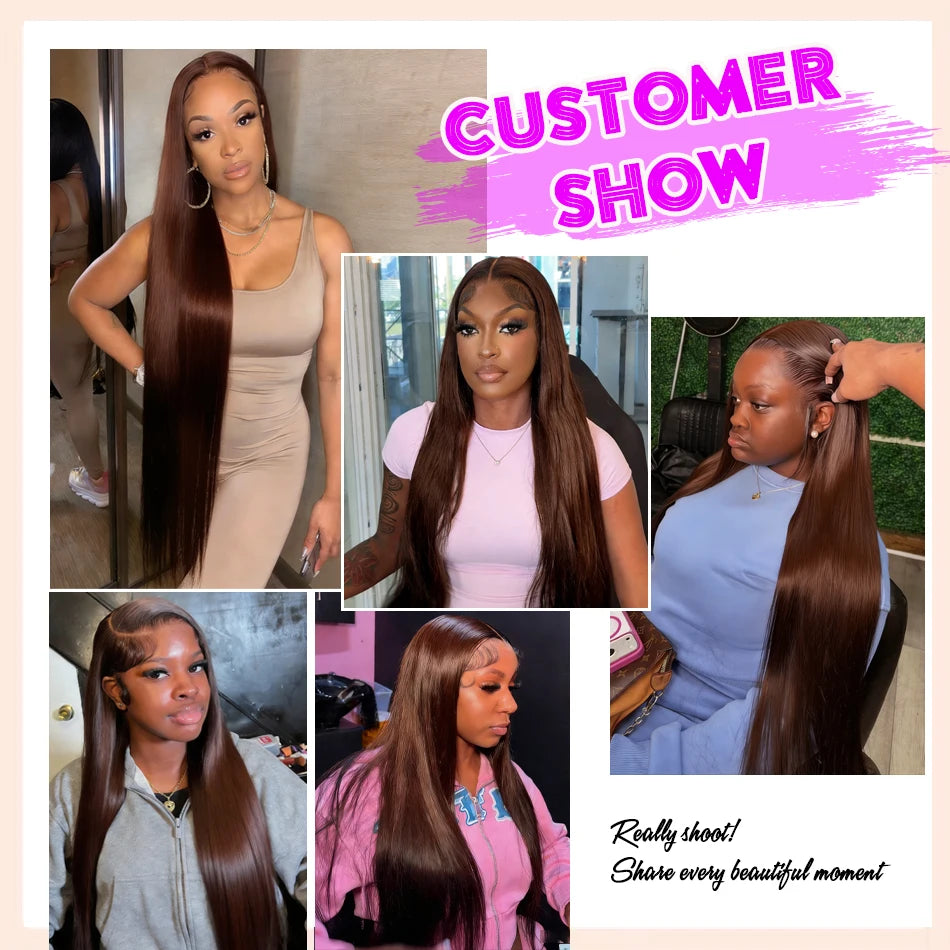 HD Chocolate Brown 13x4 Straight Lace Front Wig Brazilian 13x6 Full Lace Frontal Wigs For Women Remy Human Hair Wig Pre Plucked