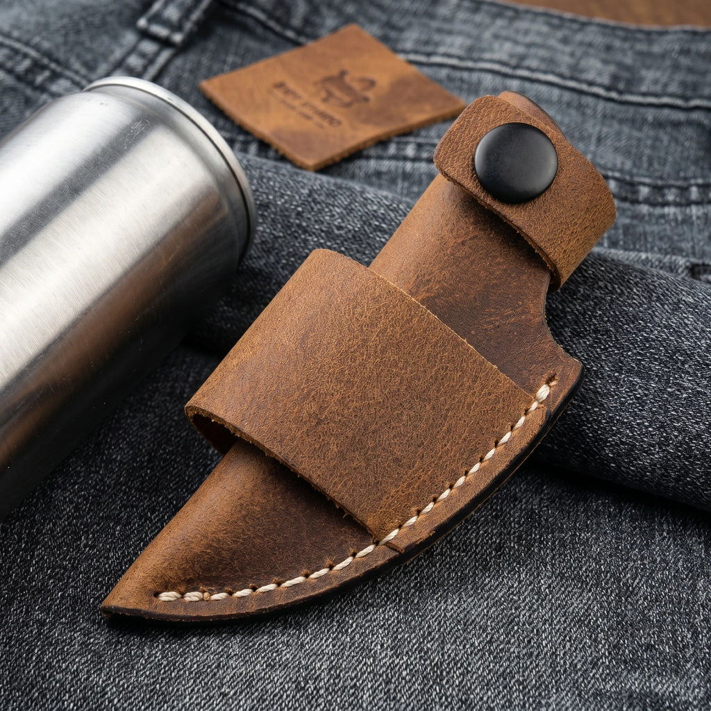 Small Knife Leather Sheath, Tool Replacement, Leather Hand-sewn Retro Leather Sheath, for 32mm Width Knife, Carry Belt Loop