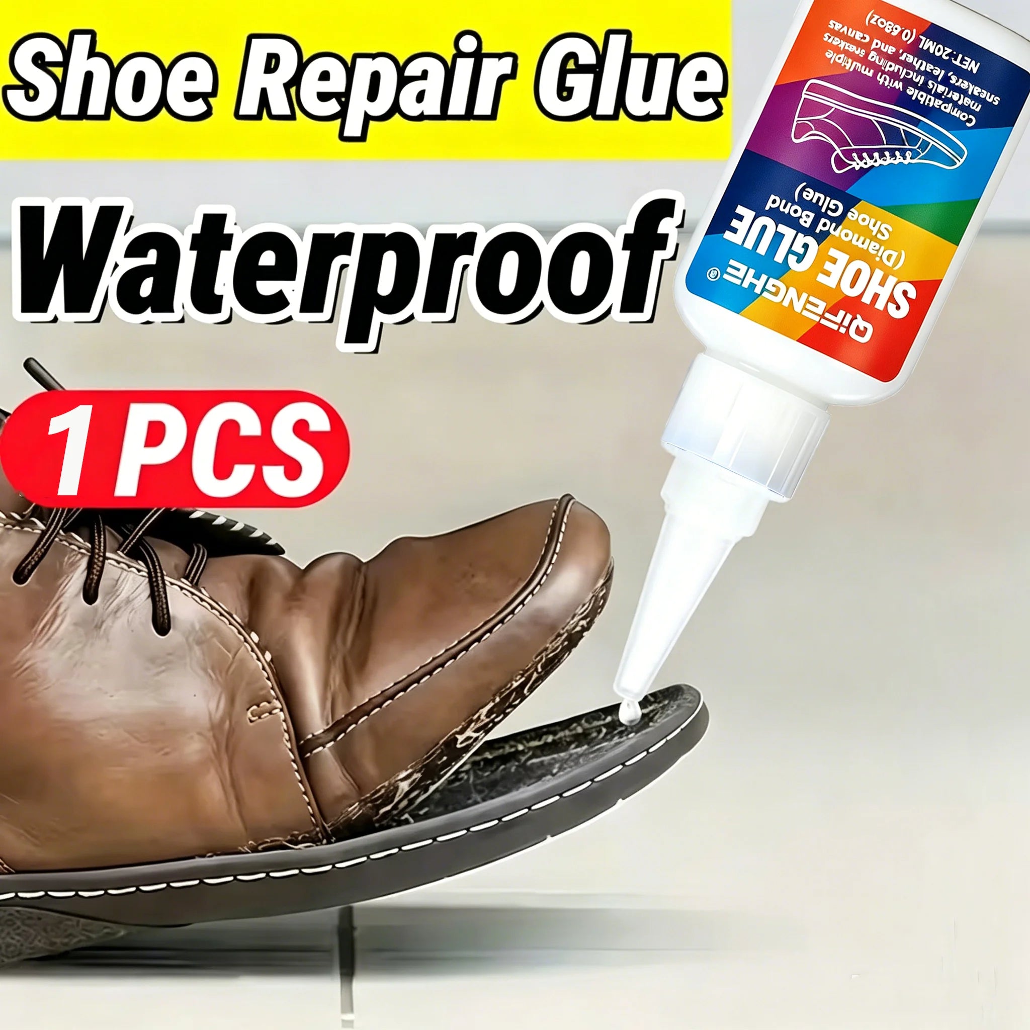Multi-Purpose Shoe Repair Adhesive, Waterproof Strong Glue for Soles, Leather, Rubber & Canvas,  Cracks on All Footwear