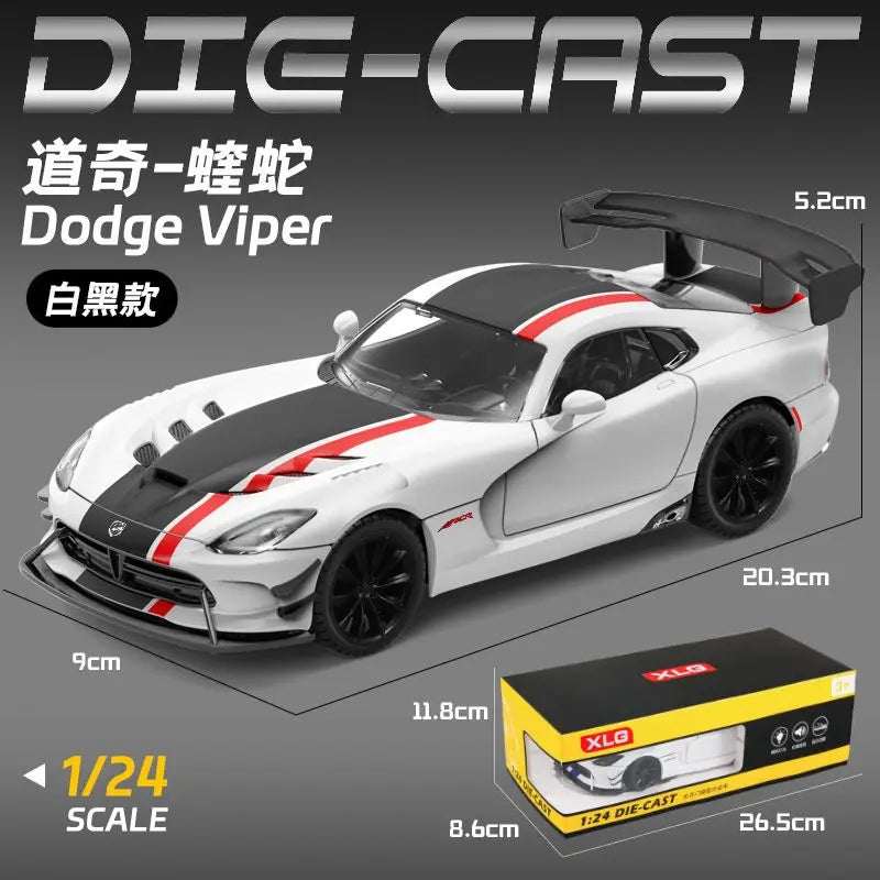 1:24 Scale Alloy Car Model For Dodge Viper Diecast Sports Car With Pull Back Sound Light Collectible Gift For Fans