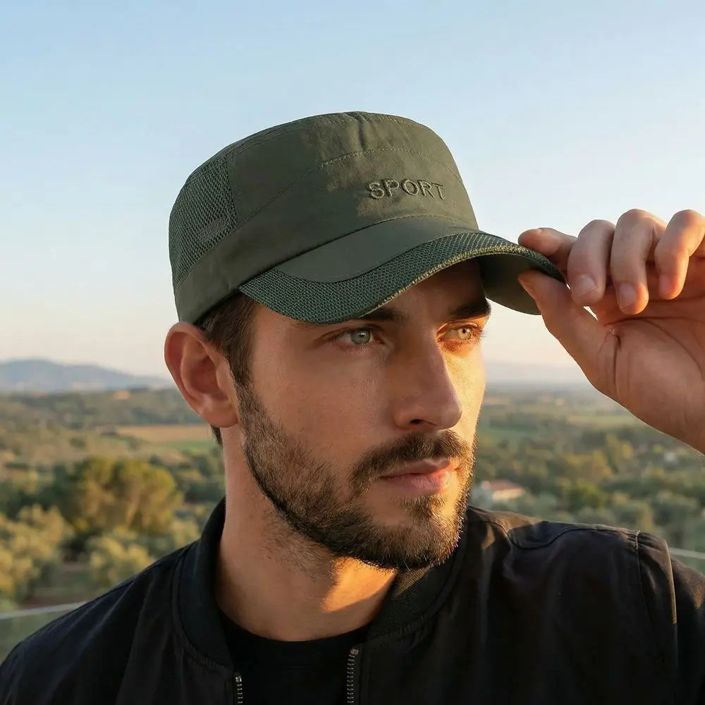 Cool Adjustable Flat Top Cap Breathable Casual Wear Mesh Sun Hat Sun Protection Polyester Quick Drying Cap Summer Outdoor