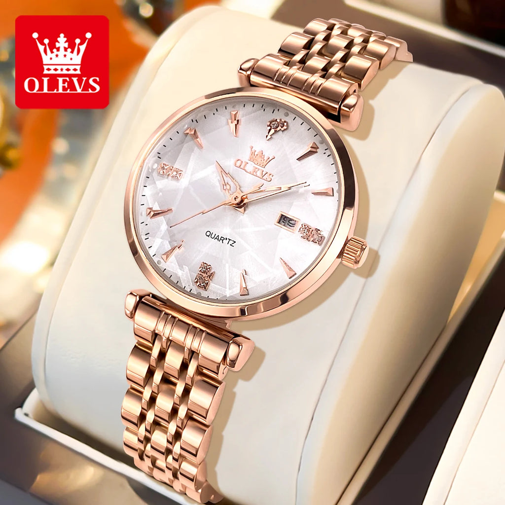 OLEVS brand beautiful women's watches Prism mirror waterproof fashion quartz watch for rose genuine date ladies wristwatch