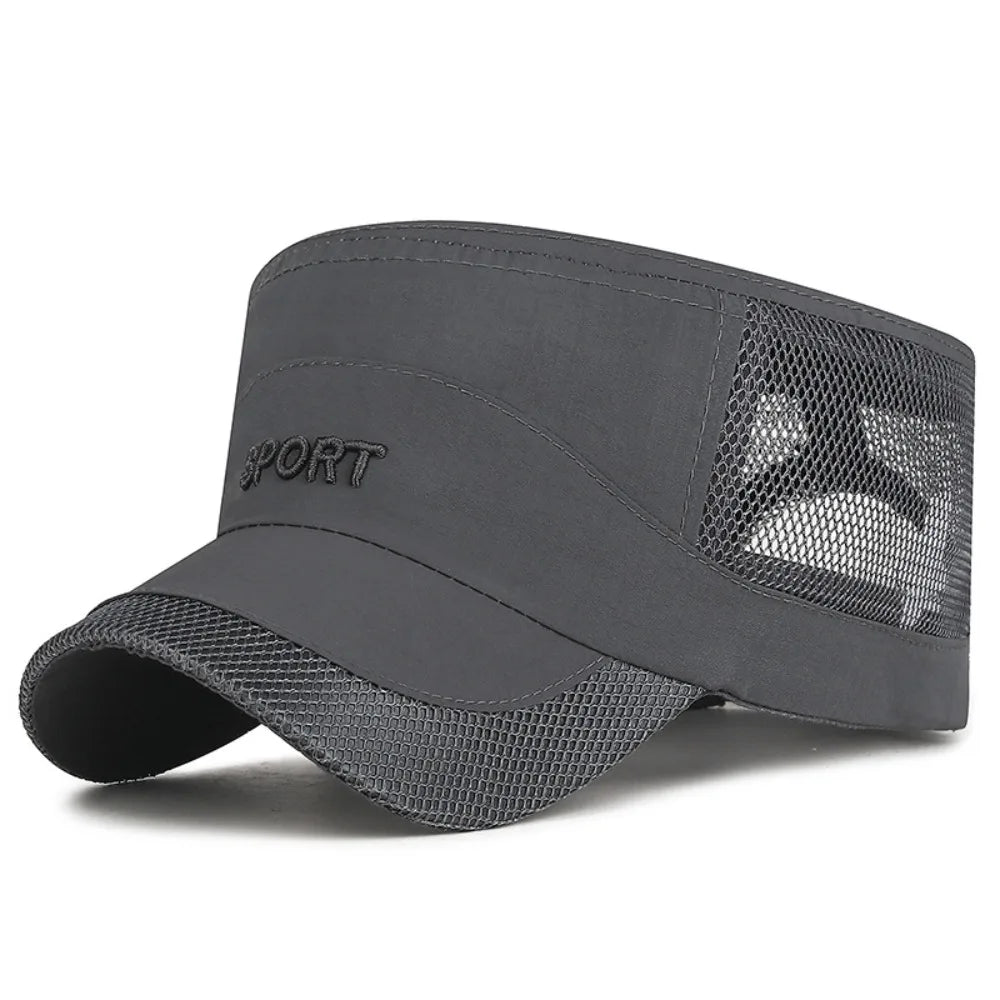 Cool Adjustable Flat Top Cap Breathable Casual Wear Mesh Sun Hat Sun Protection Polyester Quick Drying Cap Summer Outdoor