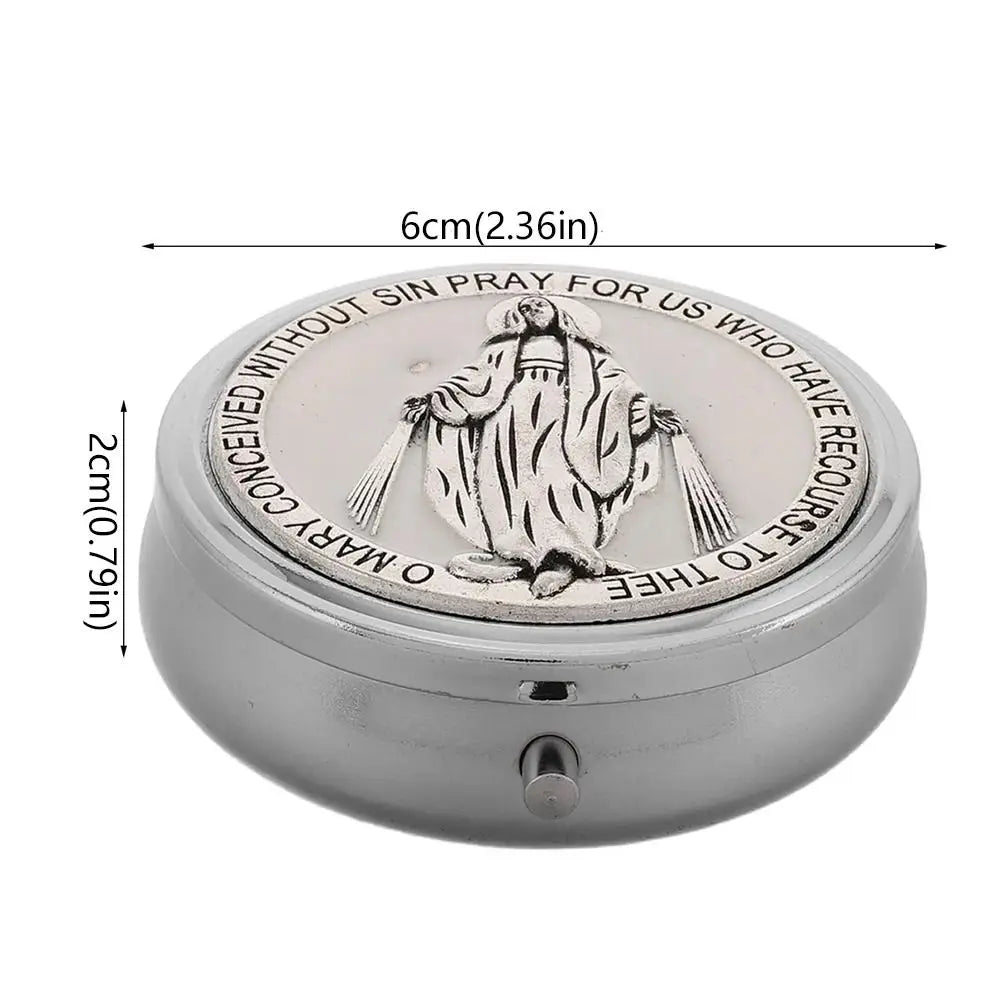Retro Religious Jewelry Box Round Zinc Alloy Saint Benedict Jewelry Box Elegant Jewelry Storage Box Travel Storage