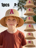 1Pc 3-8Y Boys Coffee Bow Straw Hat Woven Sun Hat Breathable Outdoor Beach Summer Shade Cap for Kids Daily Play Travel