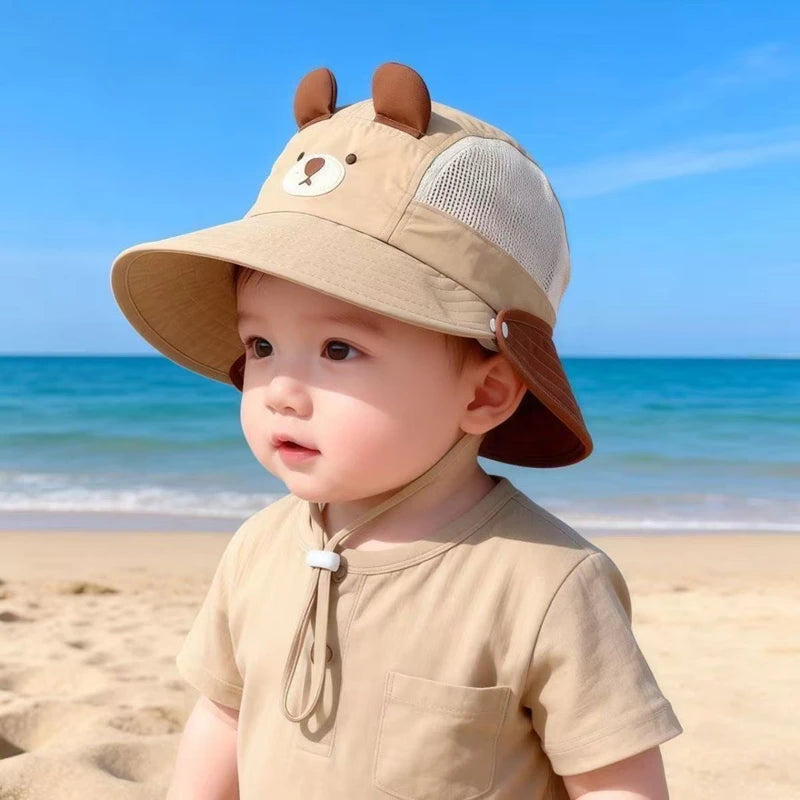 Cartoon Sunshade Baby Beach Hat Cute Bear Rabbit Ears Boys Girls Sun Visor Cap Summer Outdoor Breathable Mesh Panama Hats 2026