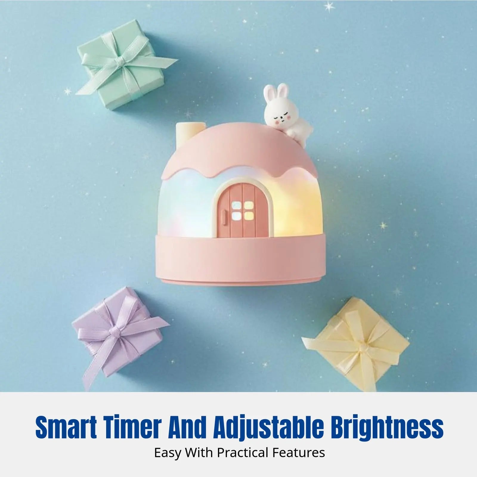 Cartoon Bunny Star Projector, Night Light Music Box for Kids, Rotating Galaxy Lamp, Girls Bedroom Ceiling, Timer