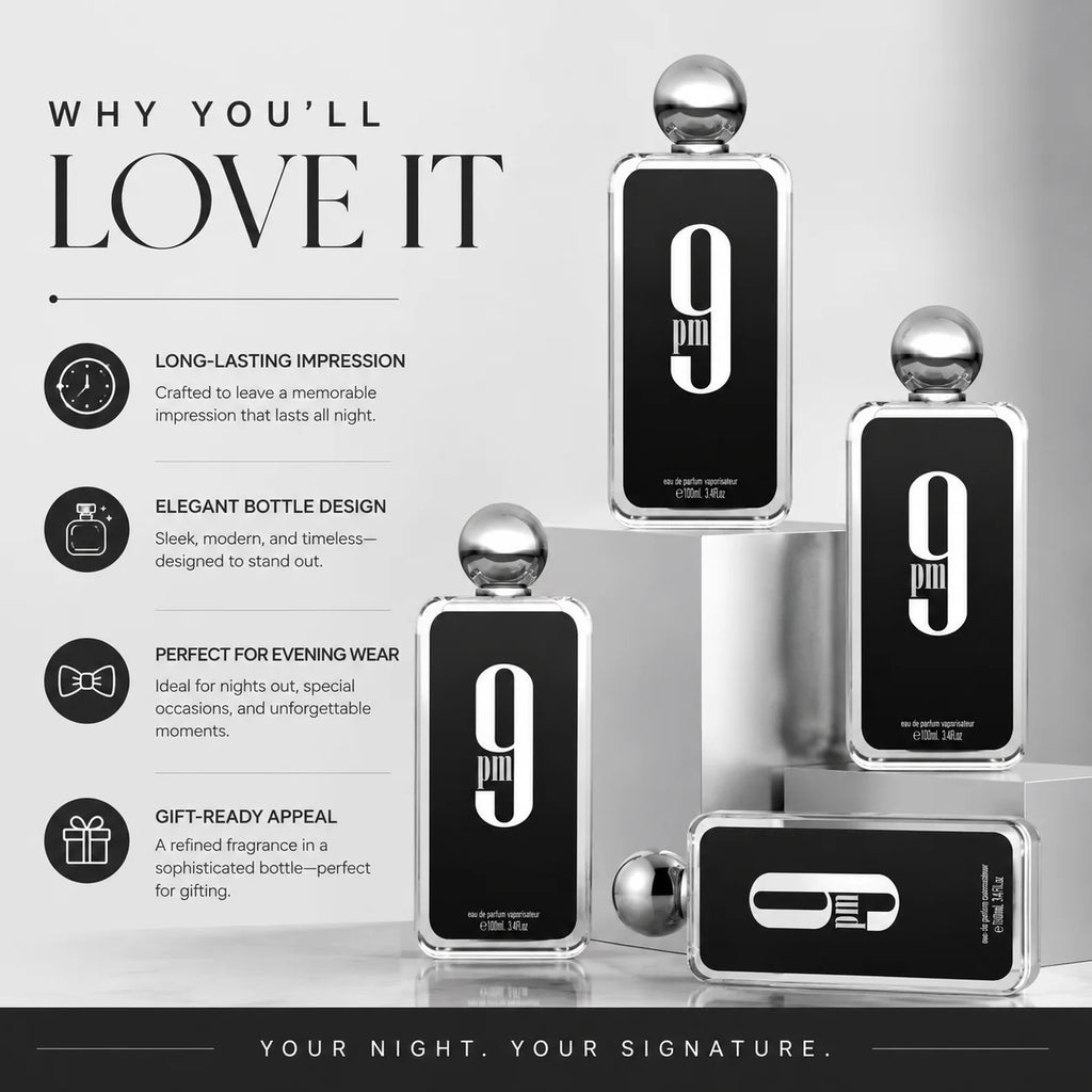 Afnan 9 PM Men Eau De Parfum Transparent Square Bottle Silver Round Cap Luxury Arabian Woody Scent Long Lasting Fragrance 100ml Mens Cologne Perfume Gift Set For Male