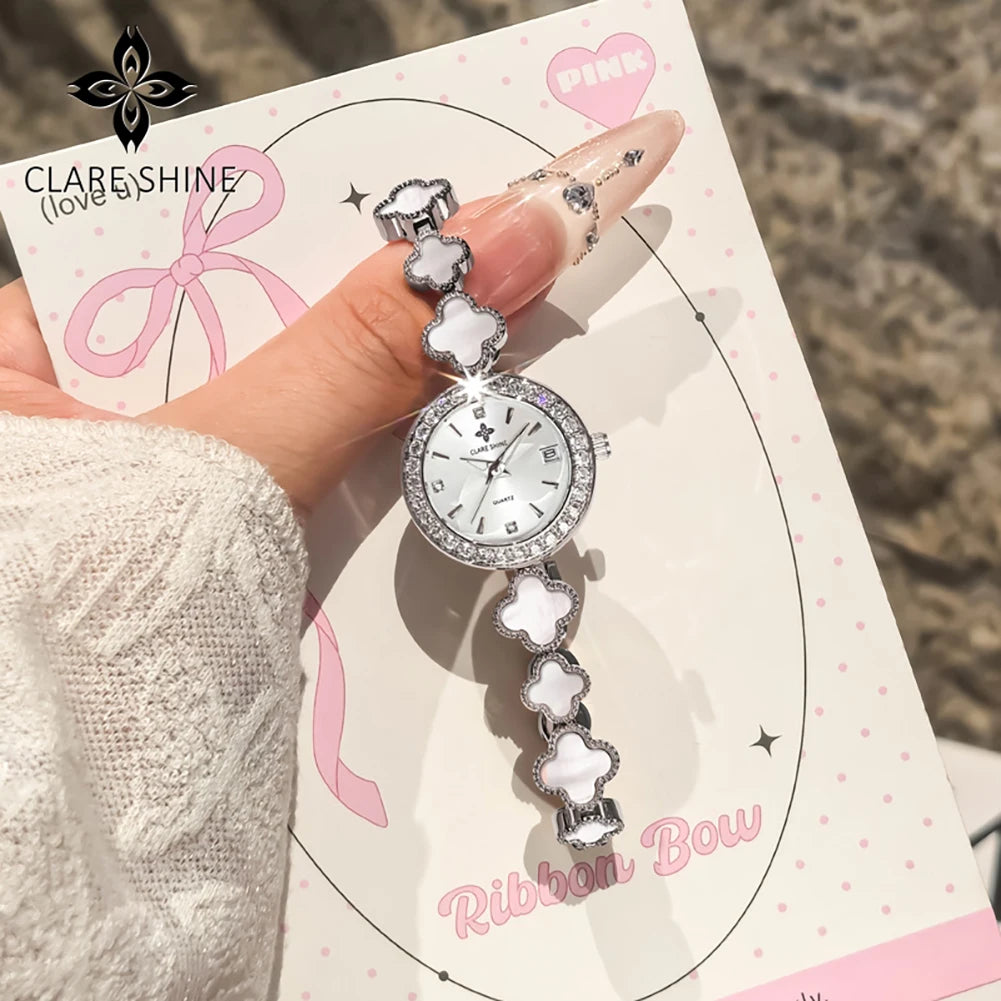 CLARE SHINE 7701 Lucky series small lucky four-leaf clover quartz women's watch with diamond bezel imported movement