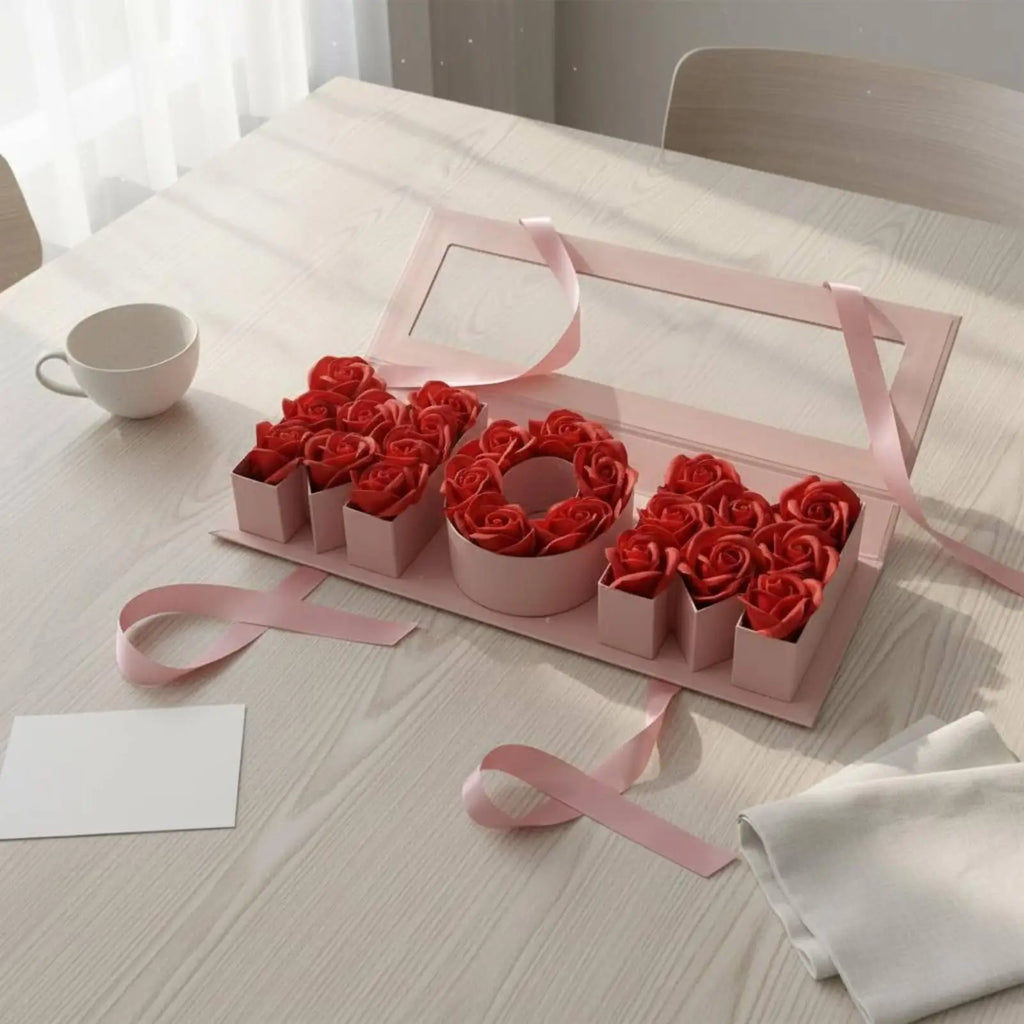 MOM Letter Gift Box Clear View Window Rectangular MOM Letter Display Box Elegant Design Flower Container for Moms, Weddings,