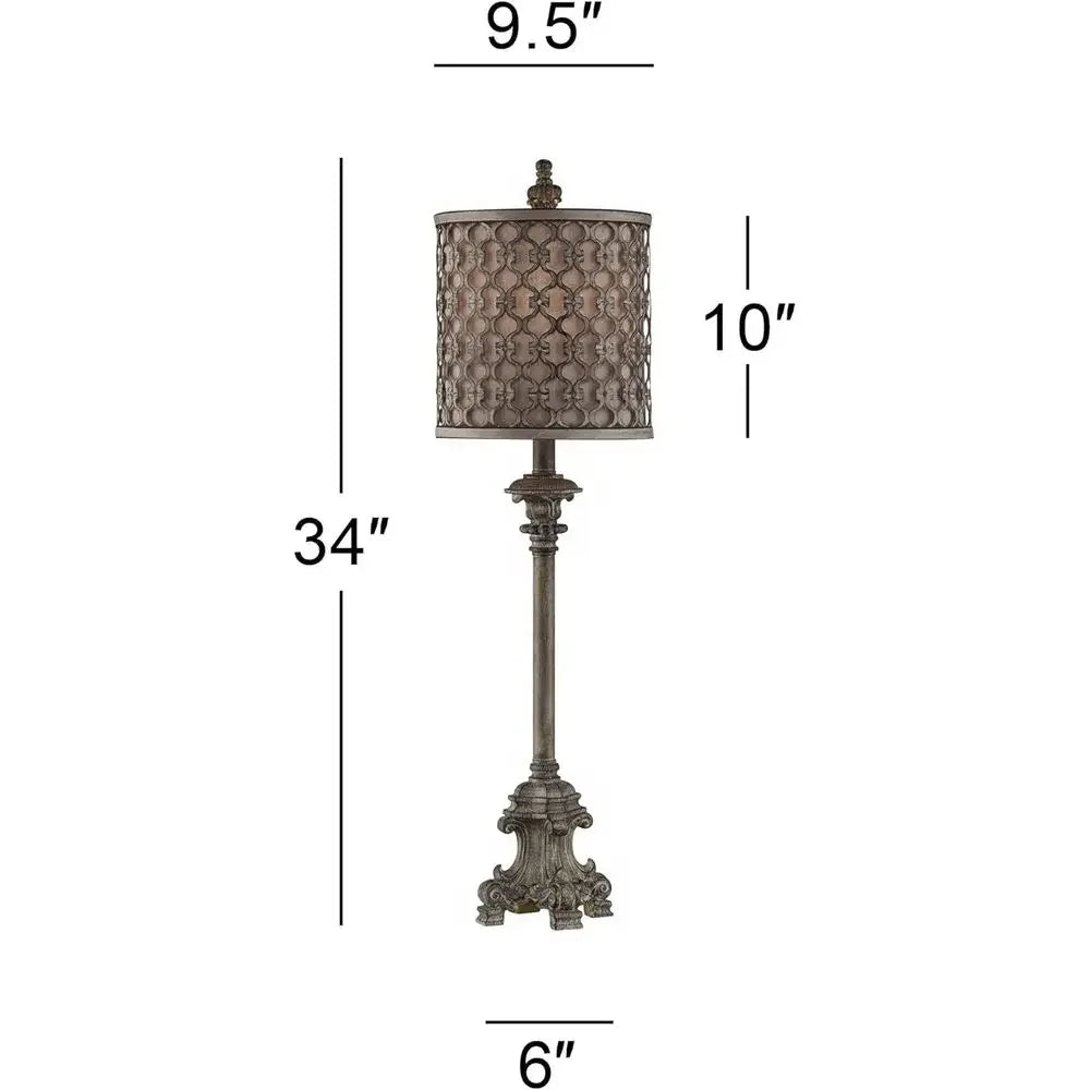 Traditional French Country Style Tall Skinny Table Lamp with Beige Cylinder Shade for Living Room, Home Entryway, and Dining Are