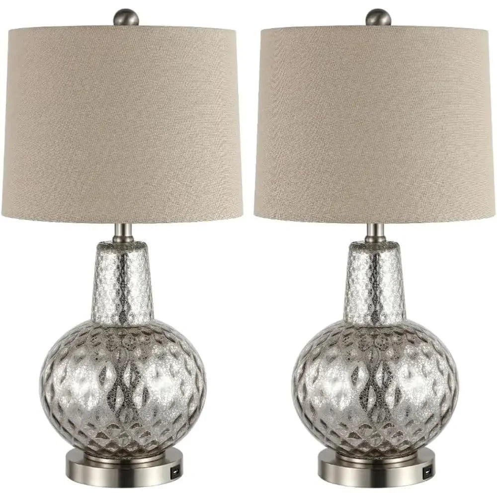 24-inch Silver/Ivory Shade LED Table Lamp for Bedroom, Living Room, Home Office, Desk, Nightstand