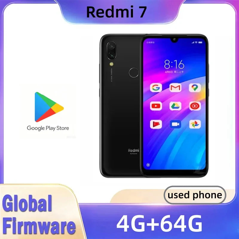 Xiaomi Redmi 7 Cellphone with Phone Case, Dual SIM Solt Cellphone Android Cell Phone Dual Camera Used Phone