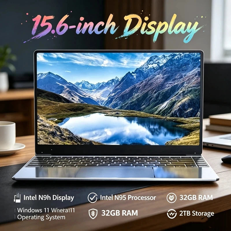 Intel N95 High Speed Core Laptop Large Memory Fast Response Business Travel Notebook 15.6 Inch Ultra Thin Lightweight Laptop