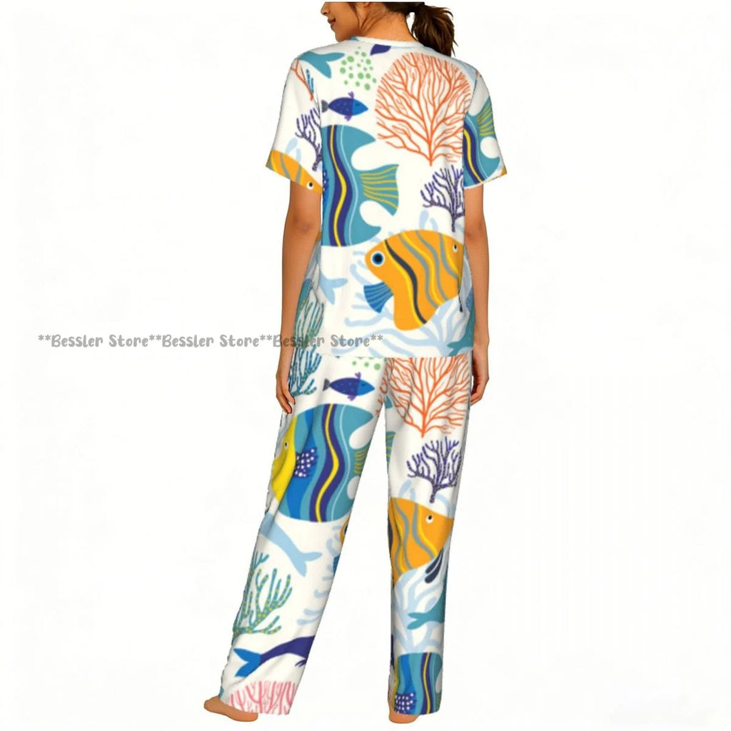 Women's Colorful Fish short sleeve trousers casual pajamas set