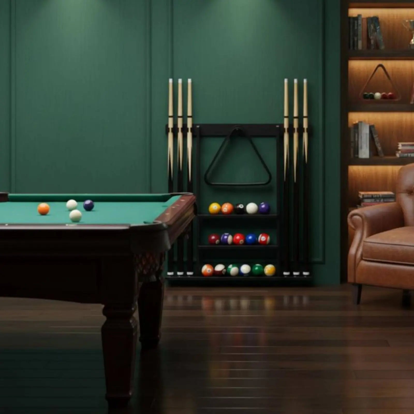 Billiard Cue Rack Black Finish Billiard Cue Stand Game Furniture Easy to Install Sports Storage Scratch Protection for Club Room