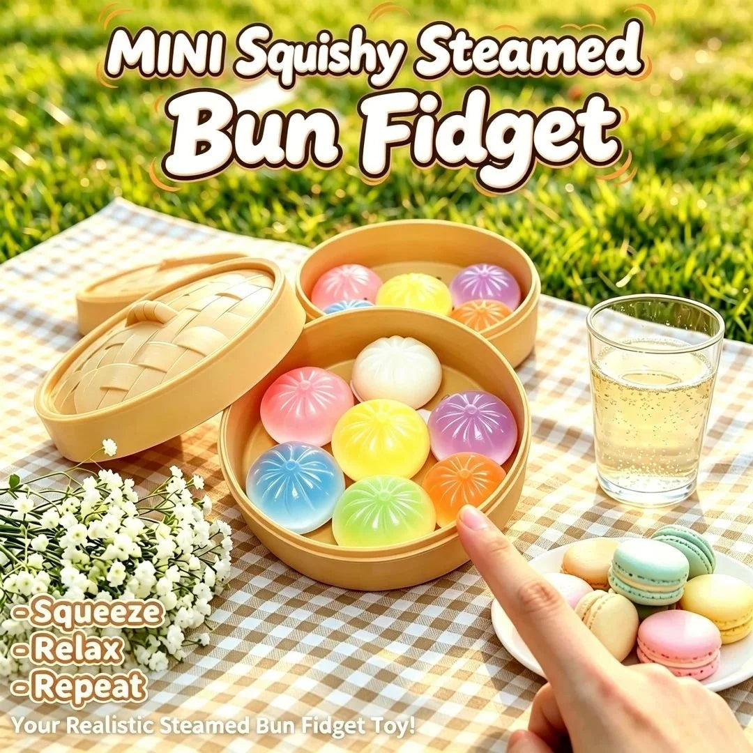 7PC Mini Dumplings with Steamer un Squeezable Toys Set Fidget Sensory Squeeze Ball Simulation Food Bun Kawaii Cute Soft Gift
