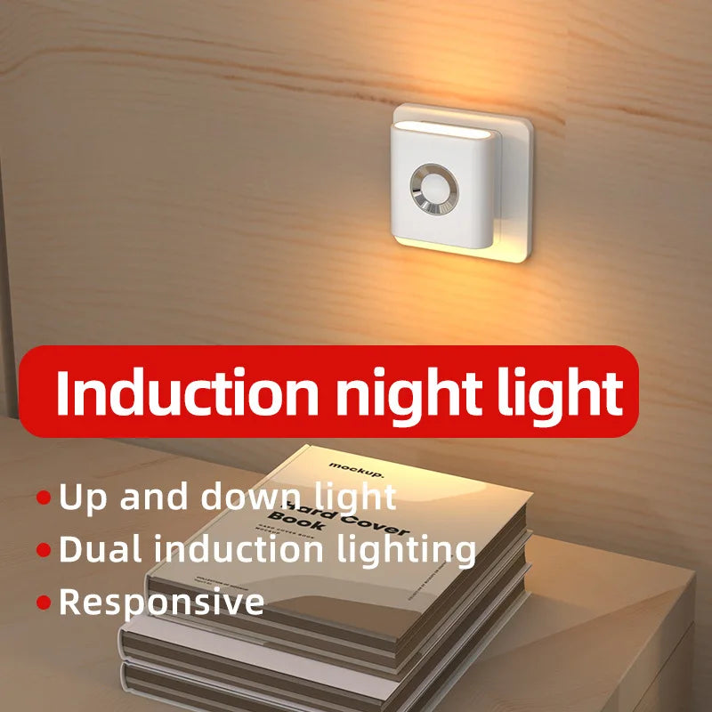 Human Motion Sensor Night Light, Auto On/Off Bedside Cabinet Lamp, Up & Down Glow Ambient Light, Eye-Care LED Bedroom Night Lamp