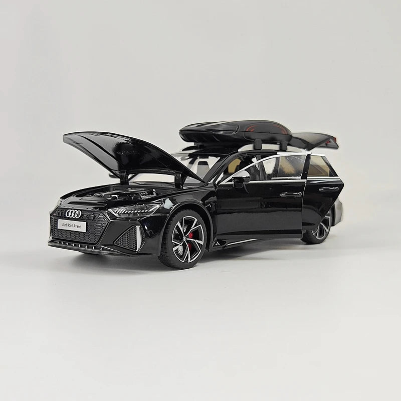 1:24 simulation Audi RS6 alloy car model, doors and engine hood, trunk can be opened, sound and light return force ornaments
