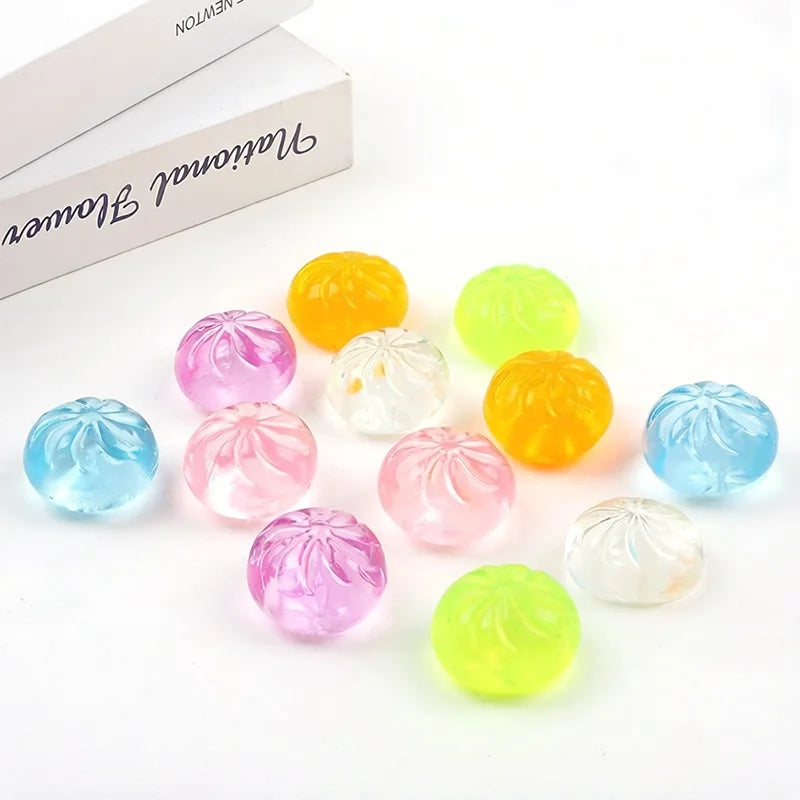 5Pcs Mini Dumplings with Steamer Bun Squeezable Toys Set Soft Stress Relief Crystal Squishy Fidget Sensory Toy Party Favors Gift