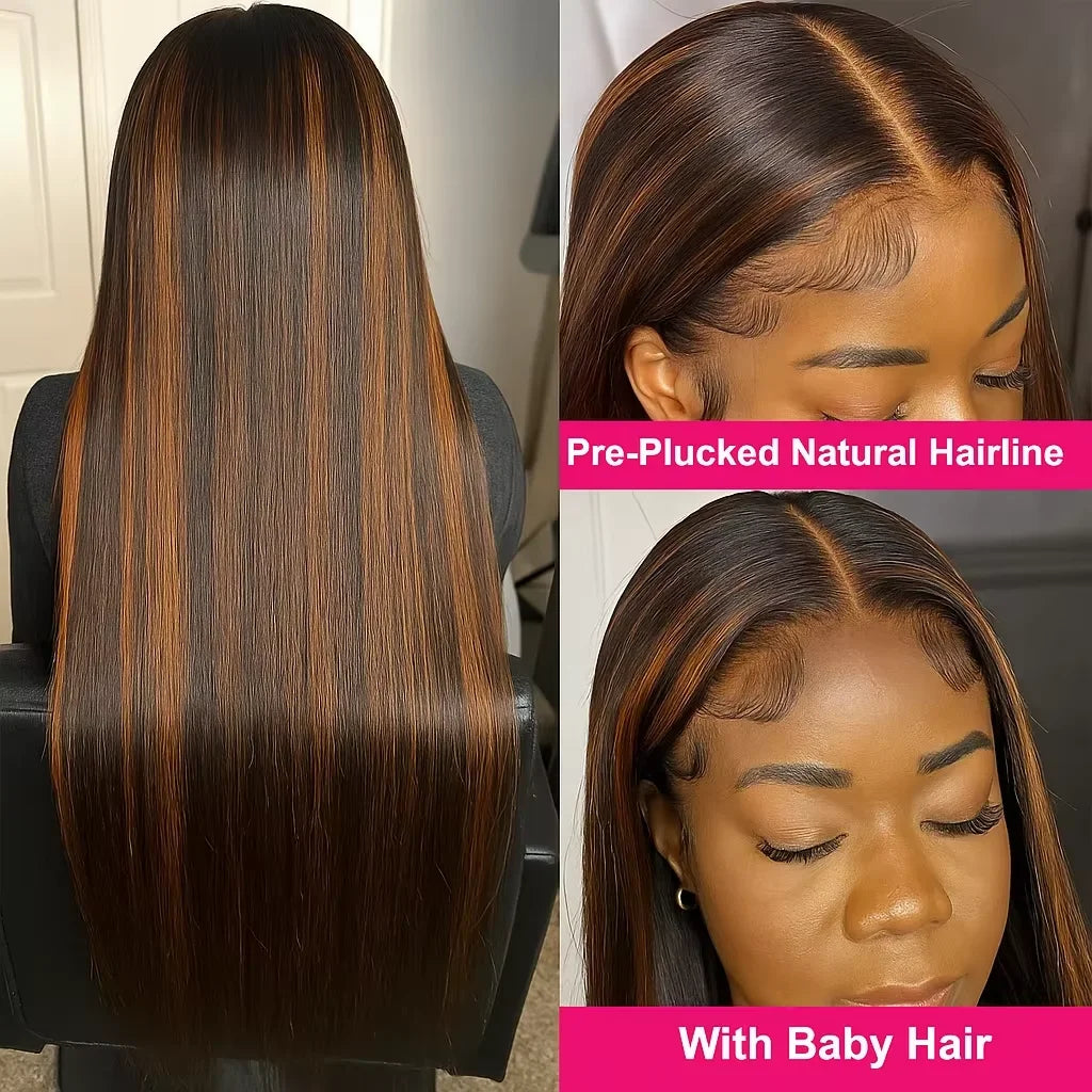 FB30 Bone Straight Human Hair 13x4 HD Transparent Lace Front Wig Brazilian Human Hair Pre Plucked Bleached Knots Glueless Wig For Black Women No Shed No Tangle 30 40 Inch