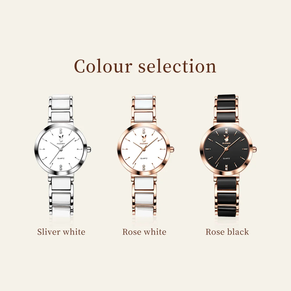 PLAYBOY 3128 Brand original authentic watch for woman Gift Box Ceramic strap quartz women's watch