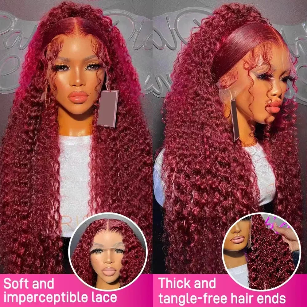 99J Burgundy Red Bone Straight Human Hair Wig 13x6 13x4 HD Transparent Lace Front Wig 200% Density 30 40 Inches Brazilian Cuticle Aligned Remy Hair Pre Plucked Baby Hair Glueless Wig Natural Hairline Soft Silky Long Wigs for Women Daily Party Wear