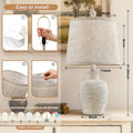 Set of 2 Farmhouse Table Lamps, 21" Rustic Jar-Shaped Bedside Lamps with Beige Linen Shade for Living Room, Bedroom, Nightstand