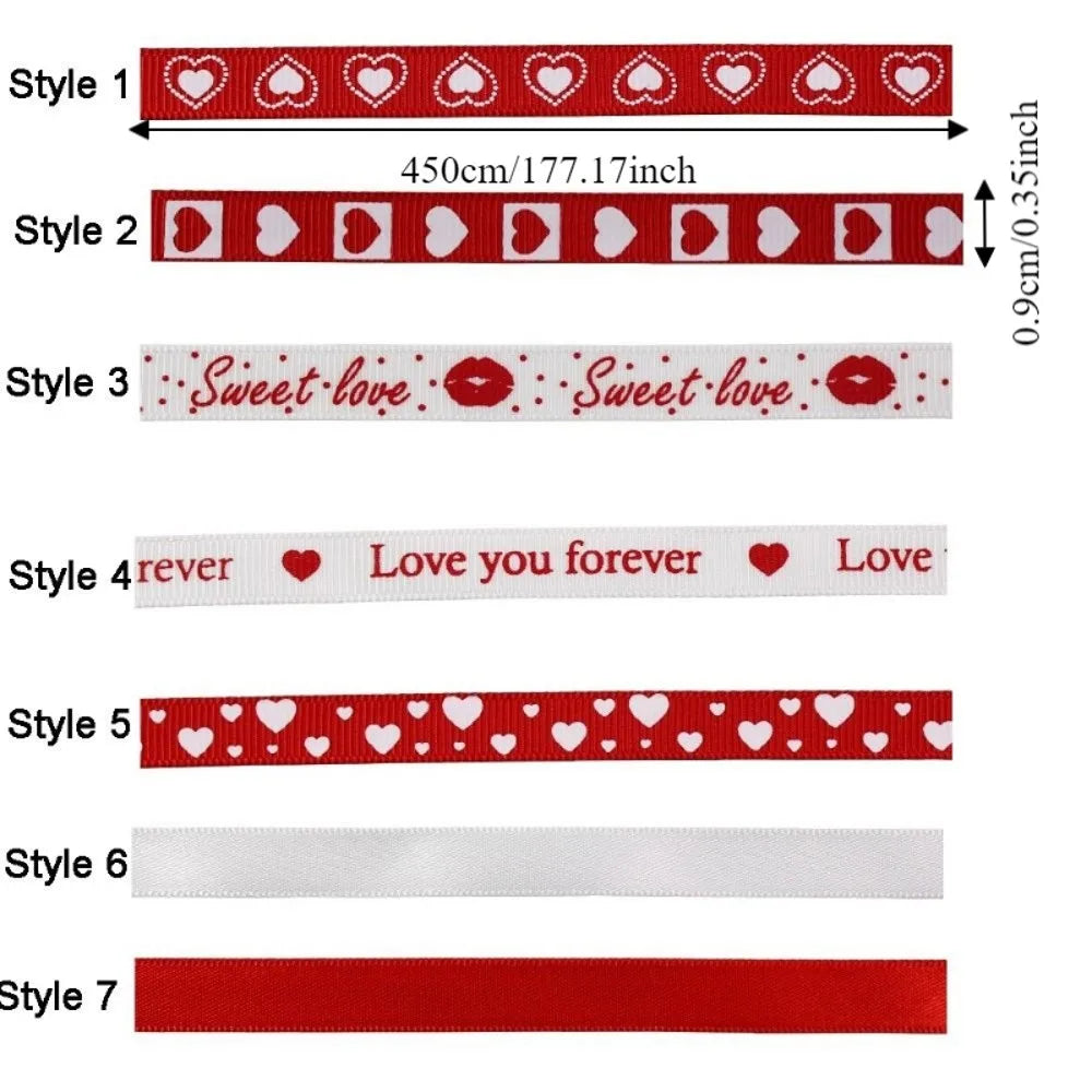 5 Yards Red Love Printed Ribbon Single-Sided Handmade Ribbon Heart Print Ribbon Polyester Gift Wrap Rope Valentine's Day