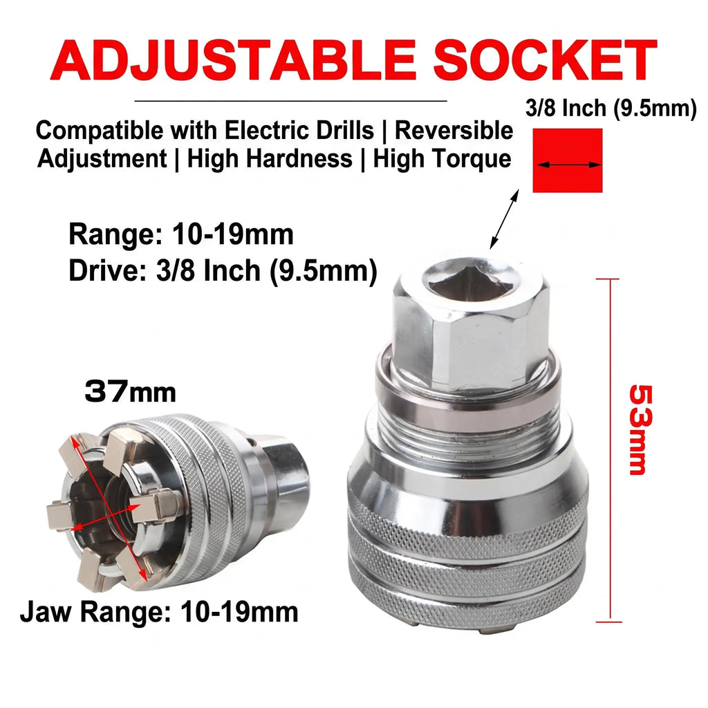 Multi-Function Universal Socket Wrench Adjustable Hand Tool for 3/8 Inch Drive Ratchet Torque Wrench Power Drill Adapter Universal Maintenance Repair Hardware Tool Practical DIY Gadget Men Fathers Day Gift