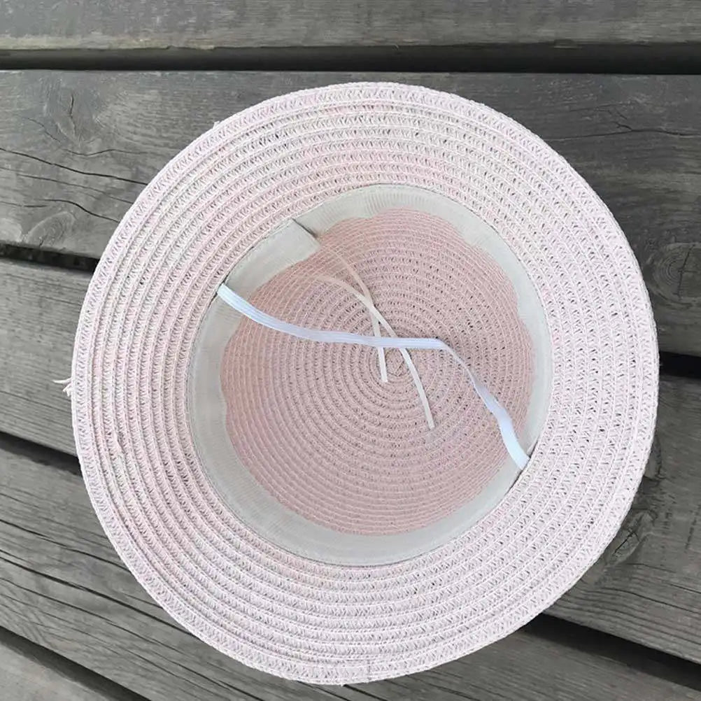 1 set 1 Wide Brim Sun Hat With Crossbody Bag Pink Beach Set For Girls Kids Cap Beach Straw Kids Straw Cap Bag Set