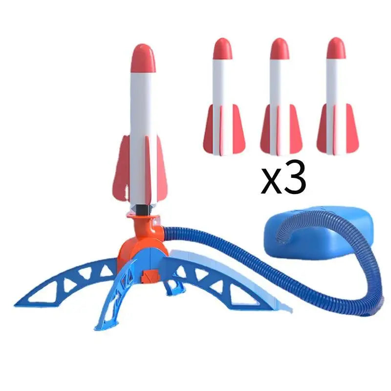 Outdoor rocket kit, equipped with 3 rocket launchers with lights, pneumatic jump launchers, and picnic hand components