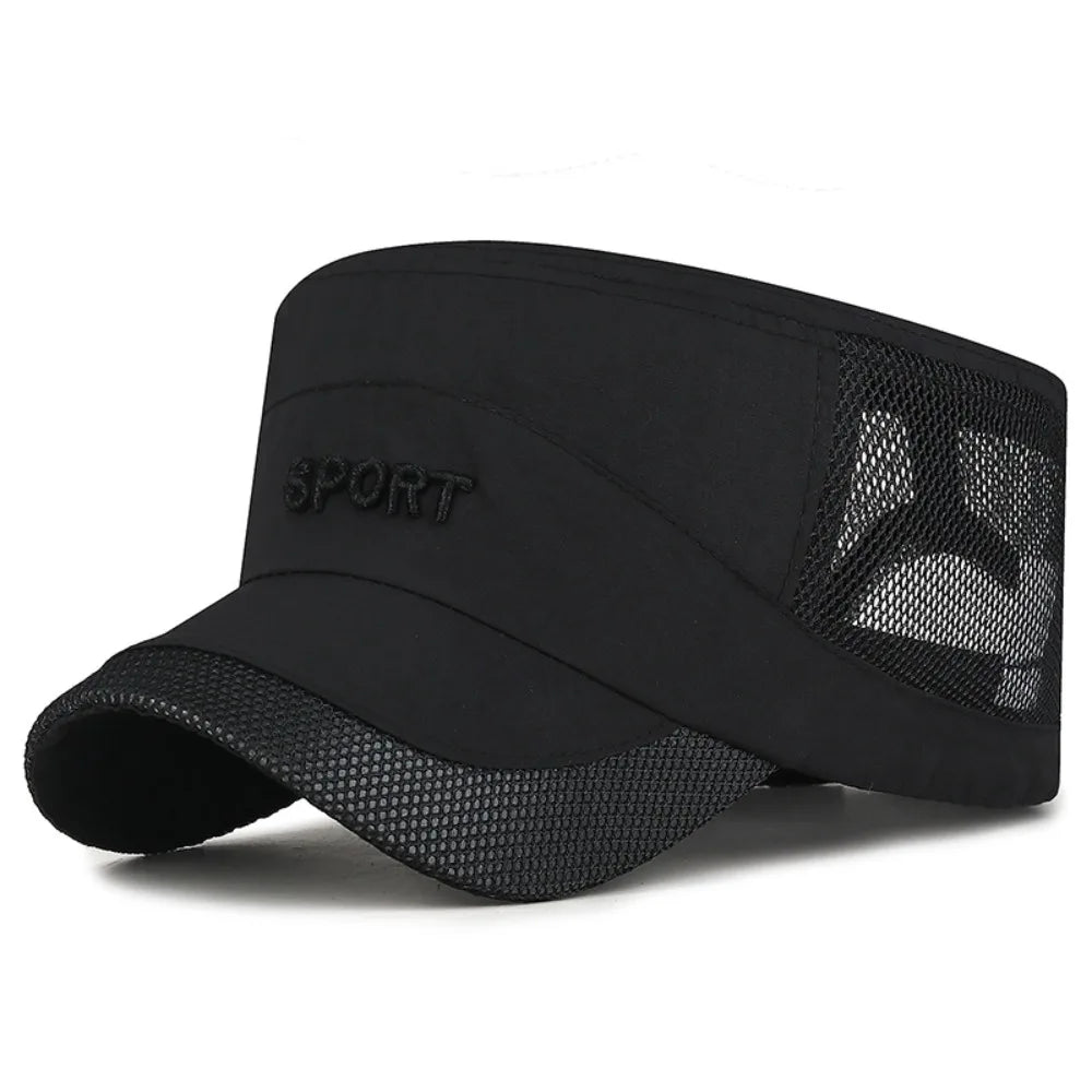 Cool Adjustable Flat Top Cap Breathable Casual Wear Mesh Sun Hat Sun Protection Polyester Quick Drying Cap Summer Outdoor