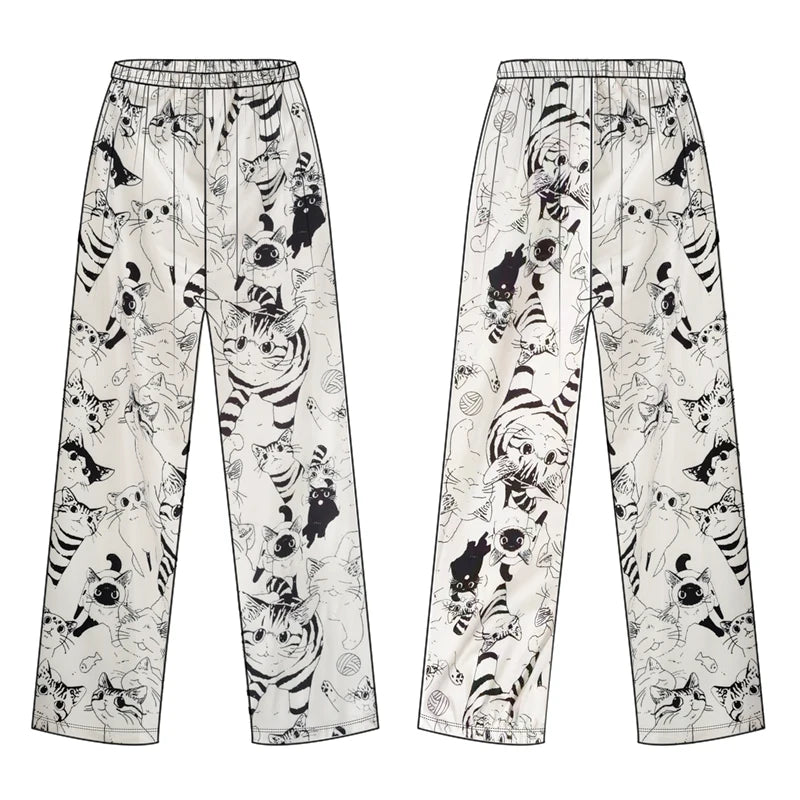 Outdoor Home Pants for Women Pajama Pants Soft Comfortable Cartoon Moe Cat Big Battle Elastic Waist Student Loose Sleeping Pants