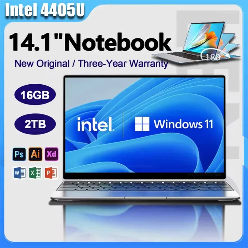 Opulent 2026 Compact 14.1 Inch Gaming PC Intel 4405U Sleekthin 16GB RAM 2TB SSD 1920*1080 Windows 11 Pro Sophisticated Compact