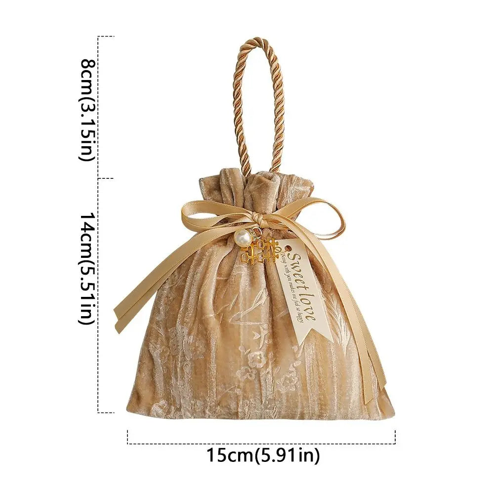 Elegant Ribbon Bow Velvet Candy Box Dust Protect with Tassel Gift Bag Flower Handbag Drawstring Bag Jewelry Storage