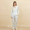 Fashion Daisy Print Pajamas Women Long Sleeve Elegant 100% Mulberry Silk Loungewear High End Home Suit Ladies Sleepwear