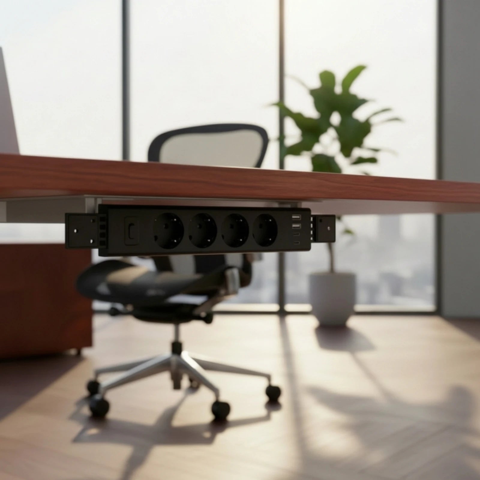 Under Desk Power Strip Space-Saving Power Strip with USB Ports Outlet Safe Ultra-Thin for Telecommuter Workers, Office