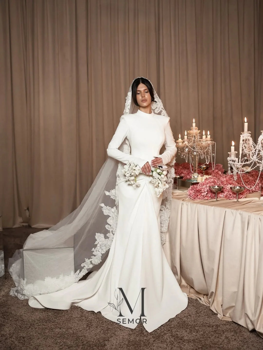 Semor Customized Simple Mermaid Wedding Dresses 2026 O-Neck Full Sleeves Bridal Gowns For Women high quality Dubai فساتين طويلة