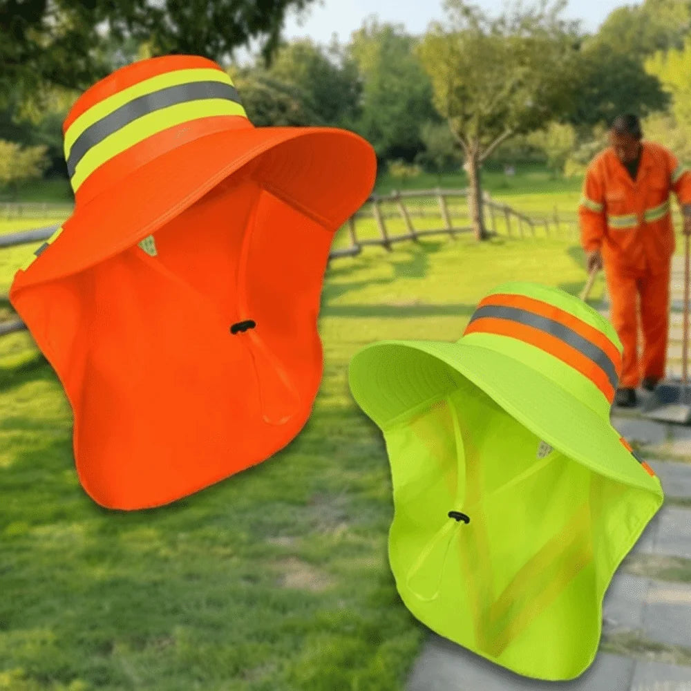 Adjustable Design Reflective Sun Hat Large Brim Sun Protection Anti-UV Bucket Hat Neck Shawl UV Protection