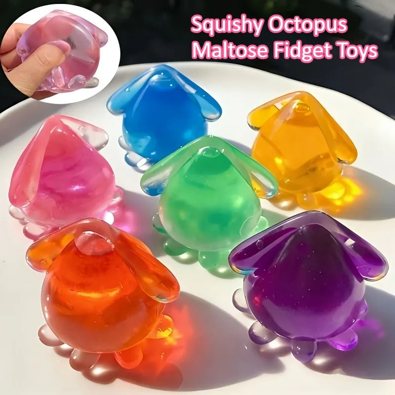 Squishy Octopus Maltose Fidget Toys Soft Kawaii Mini Calamari Fidget Squishes Fun Anti-stress Squid Sensory Toy for Adults Gifts